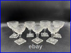 Set of 7 Antique Bohemian Cut Glass STAG Wine Glasses 4 Tall
