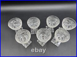 Set of 7 Antique Bohemian Cut Glass STAG Wine Glasses 4 Tall