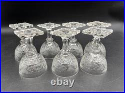 Set of 7 Antique Bohemian Cut Glass STAG Wine Glasses 4 Tall