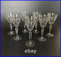 Set of 7 Antique Libbey Rock Sharpe Halifax Etched Crystal Wine Glasses 5.75