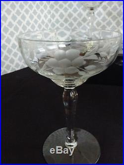 Set of 7 Optic Gray Cut Crystal Champagne Tall Sherbet Glasses Vintage 1950s/60s