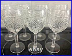 Set of 7 Ralph Lauren Crystal Herringbone Crystal Wine / Water Glasses 8 1/8