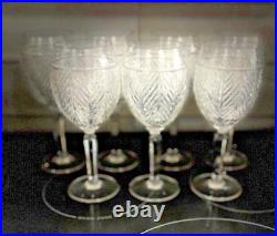 Set of 7 Ralph Lauren Crystal Herringbone Crystal Wine / Water Glasses 8 1/8