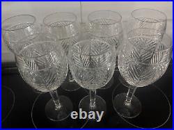 Set of 7 Ralph Lauren Crystal Herringbone Crystal Wine / Water Glasses 8 1/8