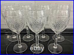 Set of 7 Ralph Lauren Crystal Herringbone Crystal Wine / Water Glasses 8 1/8