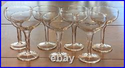 Set of 7 Vintage Clear Crystal 9 oz. Hollow Stem Champagne Glasses