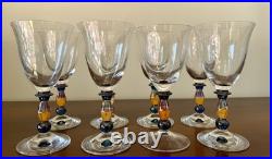 Set of 8 Mikasa Kensington 7.25 Crystal Water Wine Goblets Amber & Blue Stems
