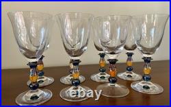 Set of 8 Mikasa Kensington 7.25 Crystal Water Wine Goblets Amber & Blue Stems
