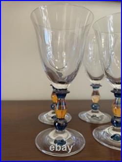 Set of 8 Mikasa Kensington 7.25 Crystal Water Wine Goblets Amber & Blue Stems