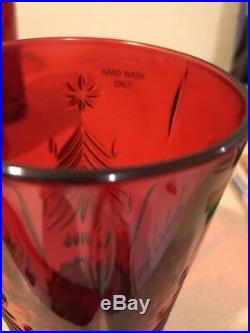 Set of 8 NWT MIKASA Ruby Red Crystal Christmas Tree Water/Tea Glasses-Highball