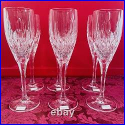 Set of SIX Royal Doulton Crystal Retro Cut Champagne Flutes Goblets