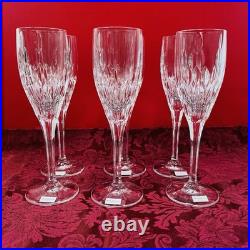 Set of SIX Royal Doulton Crystal Retro Cut Champagne Flutes Goblets
