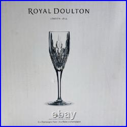 Set of SIX Royal Doulton Crystal Retro Cut Champagne Flutes Goblets
