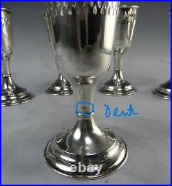 Set of Six Manchester Sterling Silver Cups With Etched Glass Inserts