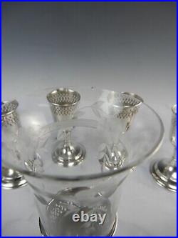 Set of Six Manchester Sterling Silver Cups With Etched Glass Inserts