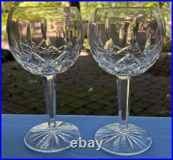 Set of TWO Waterford Crystal Lismore Hock Balloon Wine Goblets Mint