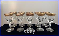 Set of Ten (10) Vintage Moser Gold Gilt Rim Crystal Stemware Wine Glasses