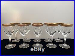 Set of Ten (10) Vintage Moser Gold Gilt Rim Crystal Stemware Wine Glasses