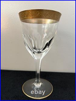 Set of Ten (10) Vintage Moser Gold Gilt Rim Crystal Stemware Wine Glasses