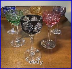 Set of Vintage Bohemian Cut-to-Clear Crystal Goblets Multicolor Starburst Design Set of Vintage Bohemian Cut-to-Clear Crystal Goblets Multicolor Starburst Design