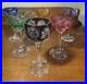 Set of Vintage Bohemian Cut-to-Clear Crystal Goblets Multicolor Starburst Design