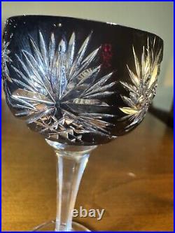 Set of Vintage Bohemian Cut-to-Clear Crystal Goblets Multicolor Starburst Design Set of Vintage Bohemian Cut-to-Clear Crystal Goblets Multicolor Starburst Design