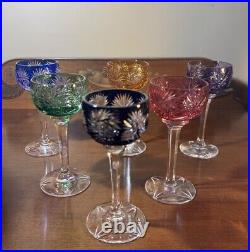 Set of Vintage Bohemian Cut-to-Clear Crystal Goblets Multicolor Starburst Design Set of Vintage Bohemian Cut-to-Clear Crystal Goblets Multicolor Starburst Design
