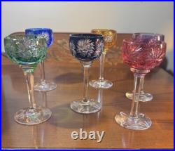 Set of Vintage Bohemian Cut-to-Clear Crystal Goblets Multicolor Starburst Design Set of Vintage Bohemian Cut-to-Clear Crystal Goblets Multicolor Starburst Design