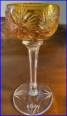 Set of Vintage Bohemian Cut-to-Clear Crystal Goblets Multicolor Starburst Design Set of Vintage Bohemian Cut-to-Clear Crystal Goblets Multicolor Starburst Design
