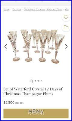 Set of Waterford Crystal 12 Days of Christmas Champagne Flutes