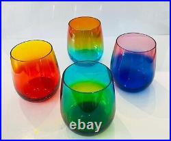 Siena Sunset Venetian Crystal Stemless Wine Old Fashioned Glassware Set Of 4