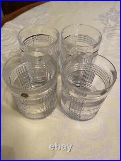 Signed Ralph Lauren Glen Plaid Set Of 4 Crystal Double Old Fashioned Glasses New