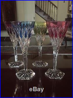 Signed Val St Lambert Colored Crystal Wine /Champagne Set Of 4! Diamond RARE