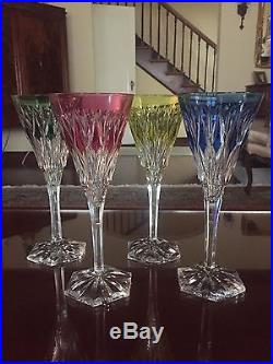 Signed Val St Lambert Colored Crystal Wine /Champagne Set Of 4! Diamond RARE