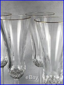 St Louis Crystal 7.5 Elegant Champagne Flute Apollo Gold Gilding Set Of 6