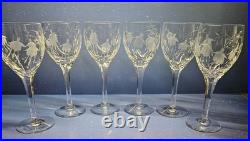 Stuart Crystal CASCADE Claret Wine Glass Set of 6 Beautifully Etched Fuchsias
