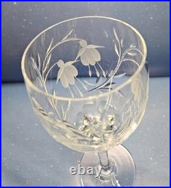 Stuart Crystal CASCADE Claret Wine Glass Set of 6 Beautifully Etched Fuchsias