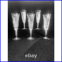 Stuart Crystal Chelsea Champagne Flutes Set of 5 Cut Glass Stemware 8 inch Clear