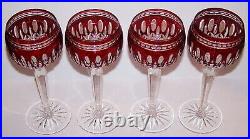 Stunning Set Of 4 Signed Waterford Crystal Clarendon Ruby Red Wine Hock Glasses