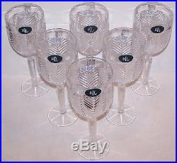 Stunning Set Of 6 Ralph Lauren Crystal Herringbone 9 1/4 Water Goblets