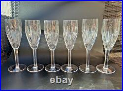 Stunning Set of 6 WATERFORD CRYSTAL Carina Fluted Champagne Glasses 8 1/2, MINT