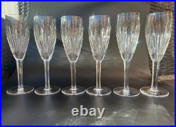Stunning Set of 6 WATERFORD CRYSTAL Carina Fluted Champagne Glasses 8 1/2, MINT