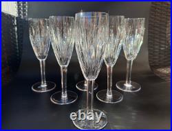 Stunning Set of 6 WATERFORD CRYSTAL Carina Fluted Champagne Glasses 8 1/2, MINT