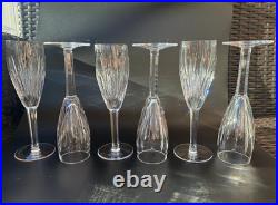 Stunning Set of 6 WATERFORD CRYSTAL Carina Fluted Champagne Glasses 8 1/2, MINT