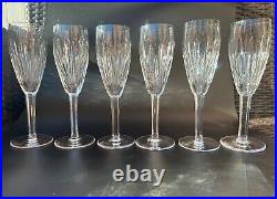 Stunning Set of 6 WATERFORD CRYSTAL Carina Fluted Champagne Glasses, MINT