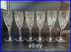 Stunning Set of 6 WATERFORD CRYSTAL Carina Fluted Champagne Glasses, MINT