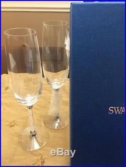 Swarovski Crystal Champagne Flutes Glasses Crystal Filled Set of 2 with box
