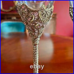 Swarovski Crystal Encrusted Champagne Flutes Set 2 Ornate Gold Tone Filigree