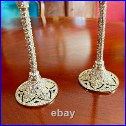 Swarovski Crystal Encrusted Champagne Flutes Set 2 Ornate Gold Tone Filigree