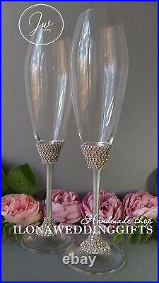 Swarovski Crystal Personalized Wedding Toast Glass Bling Sparkle Elegant Luxury